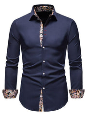 Herren Slim Fit Langarmhemd Modernes Stretch – Freizeit Business Hemd – Marine blau