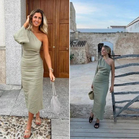 Maxi-Kleid One-Shoulder aus veganem Leder