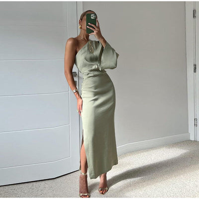 Maxi-Kleid One-Shoulder aus veganem Leder