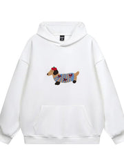 Damen Kapuzenpullover mit Hunde-Print – Oversize Hoodie in Hellgrau – Weiß