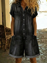 Damen-Jeans-Jumpsuit aus Baumwolle – Schwarz