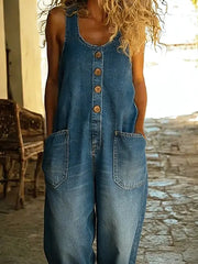 Denim-Jumpsuit für Damen mit Baumwollweste – Blau