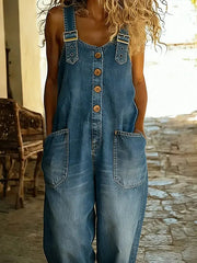 Denim-Jumpsuit für Damen mit verstellbarer Schnalle – Blau