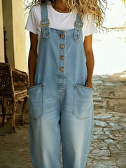 Denim-Jumpsuit für Damen mit verstellbarer Schnalle – Hellblau
