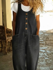 Denim-Jumpsuit für Damen mit Baumwollweste – Schwarz