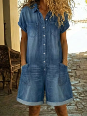 Damen-Jeans-Jumpsuit aus Baumwolle – Blau