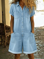 Damen-Jeans-Jumpsuit aus Baumwolle – Hellblau