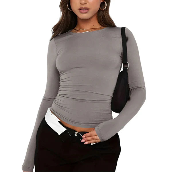 Asa - modisches, schlichtes damen-t-shirt mit rundhalsausschnitt und langen armeln