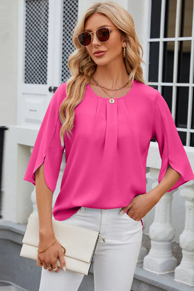 Raffinierte bluse mit falten und blumenärmeln für damen