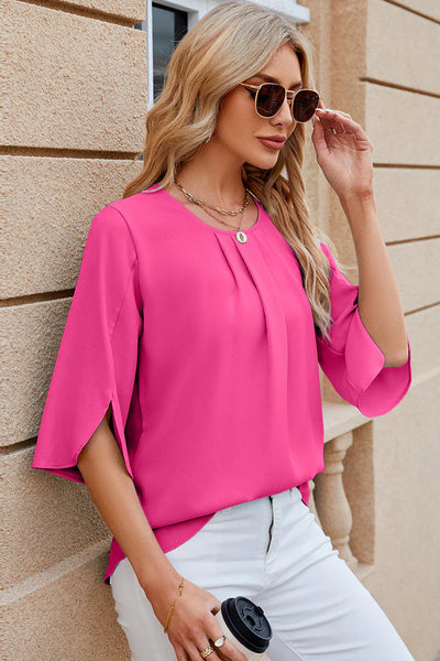 Raffinierte bluse mit falten und blumenärmeln für damen