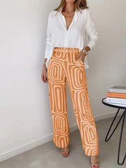 Elfriede | Plus Size Zweiteiler Set Business Elegant Bluse Hose – Orange