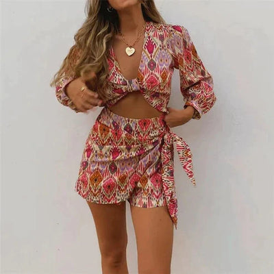 Zweiteilige Wickelrock-Set mit Bluse Damen – Lorena