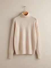 Ragna | Damen Strickpullover Rautenmuster Rollkragen – Khaki
