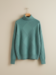 Ragna | Damen Strickpullover Rautenmuster Rollkragen – Grün