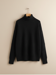 Ragna | Damen Strickpullover Rautenmuster Rollkragen – Schwarz