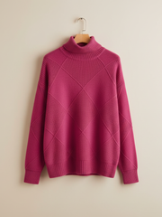 Ragna | Damen Strickpullover Rautenmuster Rollkragen – Dunkelrosa