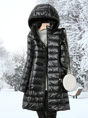 Ragnora | Damen Gesteppte Kapuzenjacke Winterjacke – Schwarz