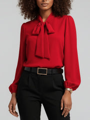 Renata | Damen Schluppenbluse Langarm mit Schleife – Rot