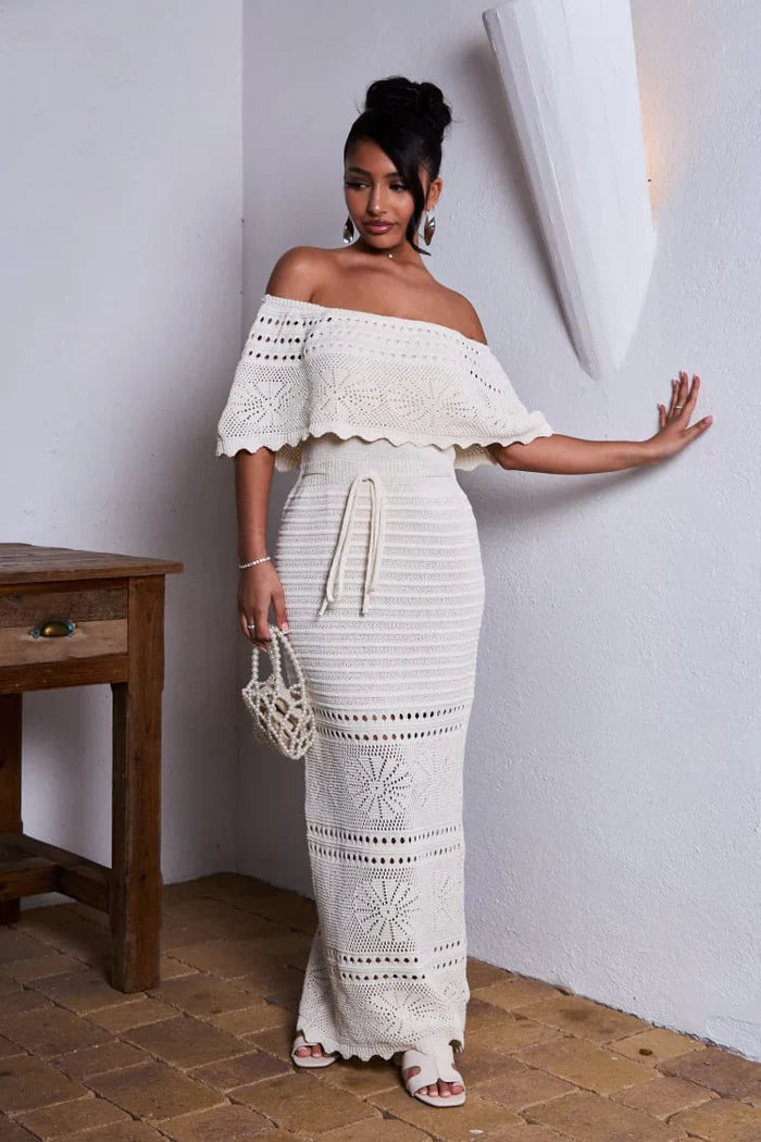 Zyphirith – Wunderschönes Häkelkleid mit schulterfreiem Schnitt