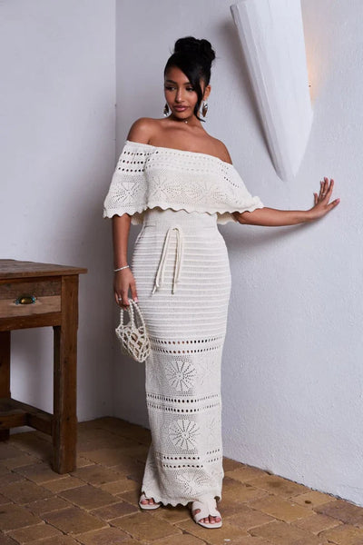 Zyphirith – Wunderschönes Häkelkleid mit schulterfreiem Schnitt