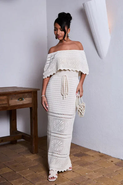 Zyphirith – Wunderschönes Häkelkleid mit schulterfreiem Schnitt