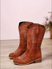 Roswitha | Damen Westernstiefel Weitschaft Braun – Hellbraun