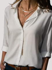 Roxana | Damen Langarm Hemdbluse mit Klassischem Kragen – Weiß