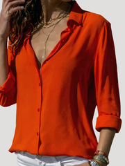 Roxana | Damen Langarm Hemdbluse mit Klassischem Kragen – Rot