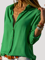 Roxana | Damen Langarm Hemdbluse mit Klassischem Kragen – Grün