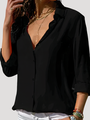 Roxana | Damen Langarm Hemdbluse mit Klassischem Kragen – Schwarz