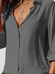 Roxana | Damen Langarm Hemdbluse mit Klassischem Kragen – Grau