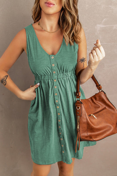 Ärmelloses Mini‑Kleid – Modal, Hohe Taille & Drapiertes Detail