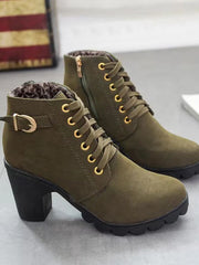Schnürstiefel Damen mit Schnalle – Armeegrün