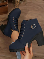 Schnürstiefel Damen mit Schnalle – Blau