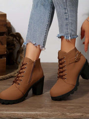 Schnürstiefel Damen mit Schnalle – Braun