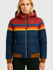 Sigvild | Damen Steppjacke Retro Streifen Winterjacke – Marineblau