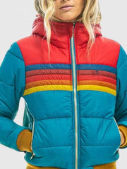 Sigvild | Damen Steppjacke Retro Streifen Winterjacke – Blau