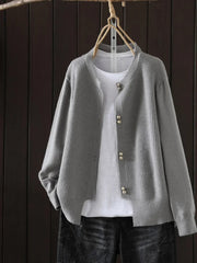 Solvara | Damen Strickjacke mit Knöpfen Grau – Grau