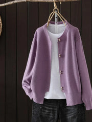 Solvara | Damen Strickjacke mit Knöpfen Grau – Lila