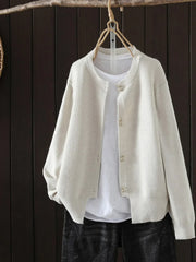 Solvara | Damen Strickjacke mit Knöpfen Grau – Creme