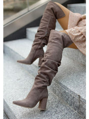 Beatrice | Damen Locker sitzende Kniehohe Stiefel mit Blockabsatz – Dunkelgrau