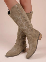 Sorla | Damen Weite Wade Cowboystiefel Kniehoch – Dunkelbraun