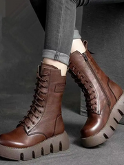 Lena | Dicke Sohle Seitlicher Reißverschluss Damenstiefel – Braun