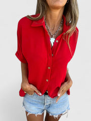 Helene | Damen Lockeres Kurzarmbluse – Rot