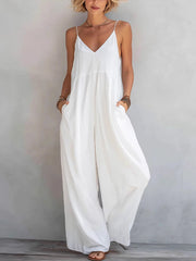 Amarrie | Rückenfreier Damen-Jumpsuit mit feinen Trägern – Weiß