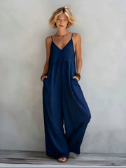 Amarrie | Rückenfreier Damen-Jumpsuit mit feinen Trägern – Dunkelblau