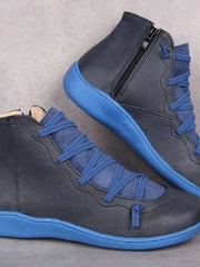 Frieda | Stiefel Damen Schnürung Leder Knöchelhohe Boots mit Reißverschluss – Blau