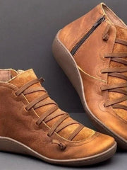 Frieda | Stiefel Damen Schnürung Leder Knöchelhohe Boots mit Reißverschluss – Braun