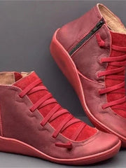 Frieda | Stiefel Damen Schnürung Leder Knöchelhohe Boots mit Reißverschluss – Rot
