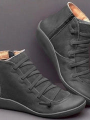 Frieda | Stiefel Damen Schnürung Leder Knöchelhohe Boots mit Reißverschluss – Grau